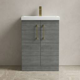 Balterley Bathroom Floor 2-Door Vanity Unit Basin, Anthracite, 600mm in Grey - thumbnail 3