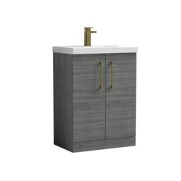 Balterley Bathroom Floor 2-Door Vanity Unit Basin, Anthracite, 600mm in Grey - thumbnail 1