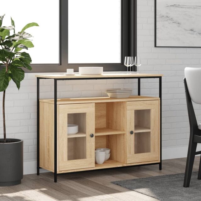 Berkfield Home Sideboard Sonoma Oak 100x35x80 cm Engineered Wood in Brown - Size: 100 x 35 x 80 cm - image 1