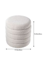 Living and Home Beige Upholstered Round Storage Ottoman for Bedroom Living Room and Makeup Room - thumbnail 6
