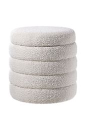 Living and Home Beige Upholstered Round Storage Ottoman for Bedroom Living Room and Makeup Room - thumbnail 3