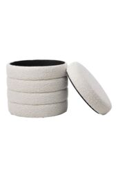 Living and Home Beige Upholstered Round Storage Ottoman for Bedroom Living Room and Makeup Room - thumbnail 5