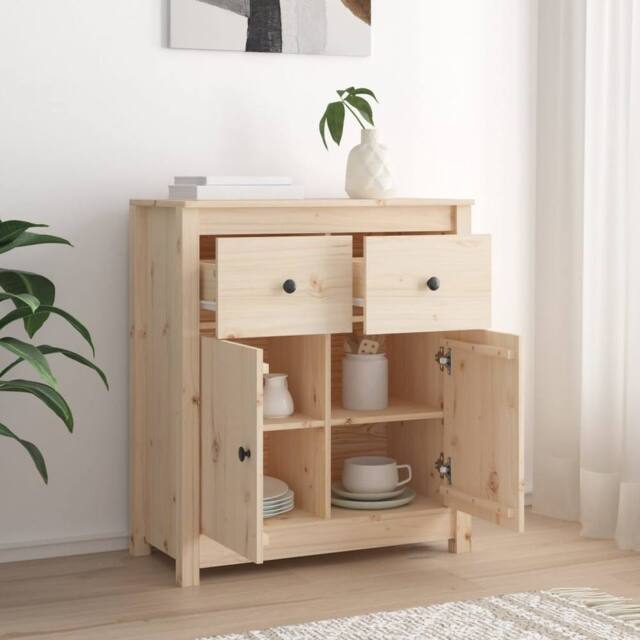 Berkfield Home Sideboard 70x35x80 cm Solid Wood Pine in Light Tan - Size: 70 x 35 x 80 cm - image 1