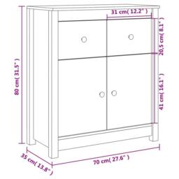 Berkfield Home Sideboard 70x35x80 cm Solid Wood Pine in Light Tan - Size: 70 x 35 x 80 cm - thumbnail 9