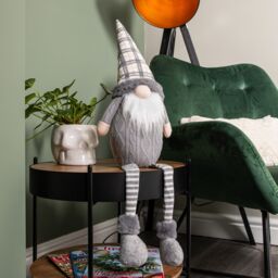 Samuel Alexander 73cm Grey Sitting Christmas Gonk Decoration with Tartan Hat & Dangly Legs - thumbnail 1
