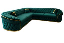 Stratus Interiors Ambassador Chesterfield Velvet Sofa with Gold Trim Frill Design in Green - thumbnail 2