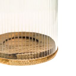 Ivyline Amelia Ribbed Glass Wooden Candle Holder H19.5cm D16cm -Premium quality -Best seller - Also available in H23cm W20cm in Natural - thumbnail 3