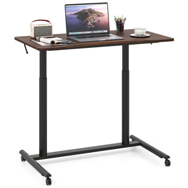 Costway Mobile Standing Desk C-Shaped Sit Stand Desk w/Adjustable Height in Brown - image 1