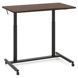 Costway Mobile Standing Desk C-Shaped Sit Stand Desk w/Adjustable Height in Brown - thumbnail 4