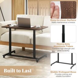 Costway Mobile Standing Desk C-Shaped Sit Stand Desk w/Adjustable Height in Brown - thumbnail 7