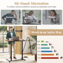 Costway Mobile Standing Desk C-Shaped Sit Stand Desk w/Adjustable Height in Brown - thumbnail 8