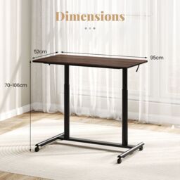 Costway Mobile Standing Desk C-Shaped Sit Stand Desk w/Adjustable Height in Brown - thumbnail 2