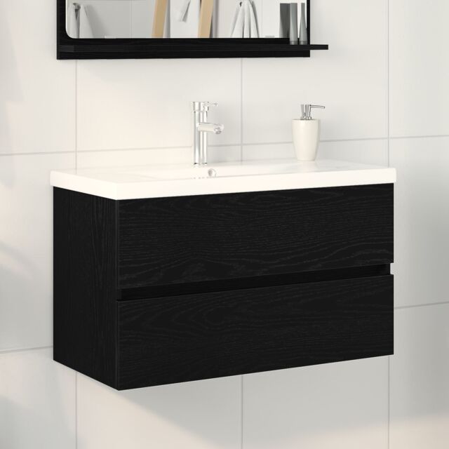 Berkfield Home Sink Cabinet with Built-in Basin Black Oak Engineered Wood, Sink Cabinet Black Oak 80x38.5x45 cm Engineered Wood - image 1