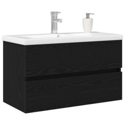 Berkfield Home Sink Cabinet with Built-in Basin Black Oak Engineered Wood, Sink Cabinet Black Oak 80x38.5x45 cm Engineered Wood - thumbnail 3