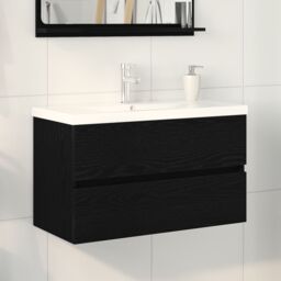 Berkfield Home Sink Cabinet with Built-in Basin Black Oak Engineered Wood, Sink Cabinet Black Oak 80x38.5x45 cm Engineered Wood - thumbnail 1