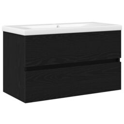 Berkfield Home Sink Cabinet with Built-in Basin Black Oak Engineered Wood, Sink Cabinet Black Oak 80x38.5x45 cm Engineered Wood - thumbnail 2