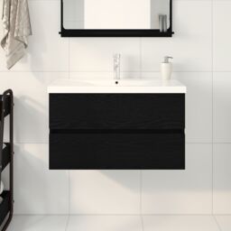 Berkfield Home Sink Cabinet with Built-in Basin Black Oak Engineered Wood, Sink Cabinet Black Oak 80x38.5x45 cm Engineered Wood - thumbnail 4