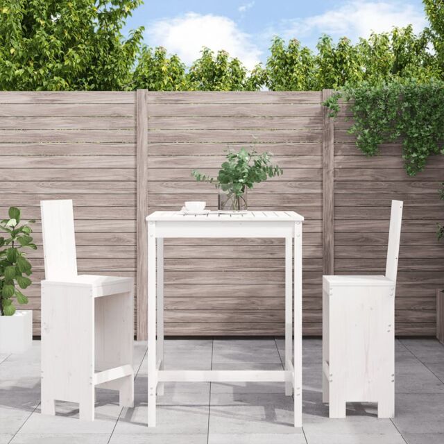 Berkfield Home 3 Piece Garden Bar Set White Solid Wood Pine - image 1