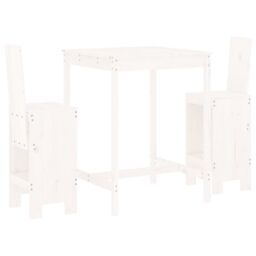 Berkfield Home 3 Piece Garden Bar Set White Solid Wood Pine - thumbnail 2