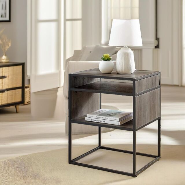 Pirlo Plush Industrial Square Side Table With Open Storage in Light Brown - image 1