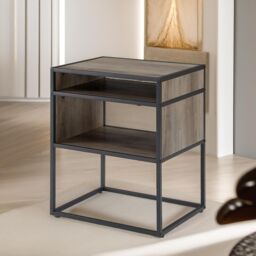 Pirlo Plush Industrial Square Side Table With Open Storage in Light Brown - thumbnail 4