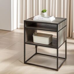 Pirlo Plush Industrial Square Side Table With Open Storage in Light Brown - thumbnail 2