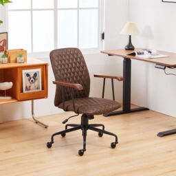 FURNITURE ONE Office Chair, Padded Swivel Armchair with Wheel, Adjustable Height 1 Pack in Brown