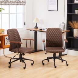 FURNITURE ONE Office Chair, Padded Swivel Armchair with Wheel, Adjustable Height 1 Pack in Brown - thumbnail 3