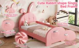 STILVORA Bed Frame 3ft Single upholstered in Pink - Size: Junior - thumbnail 7