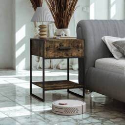 FURNOS Industrial Bedside Table Nightstand With Drawer & Shelf in Brown - thumbnail 3