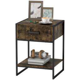 FURNOS Industrial Bedside Table Nightstand With Drawer & Shelf in Brown - thumbnail 6