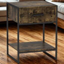 FURNOS Industrial Bedside Table Nightstand With Drawer & Shelf in Brown - thumbnail 5