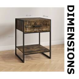 FURNOS Industrial Bedside Table Nightstand With Drawer & Shelf in Brown - thumbnail 7