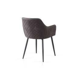 SONARA Dark Walnut Round Dining Table with 4 Faux Suede Dining Chairs Set in Grey - thumbnail 9