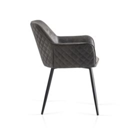 SONARA Dark Walnut Round Dining Table with 4 Faux Suede Dining Chairs Set in Grey - thumbnail 8