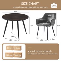 SONARA Dark Walnut Round Dining Table with 4 Faux Suede Dining Chairs Set in Grey - thumbnail 2