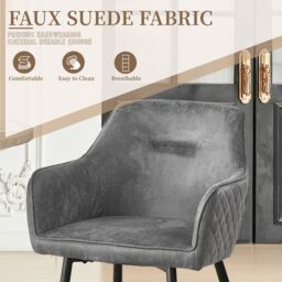 SONARA Dark Walnut Round Dining Table with 4 Faux Suede Dining Chairs Set in Grey - thumbnail 6
