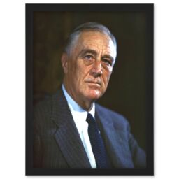Artery8 US President Franklin D Roosevelt Portrait Photo Artwork Framed Wall Art Print A4 in Black - thumbnail 1