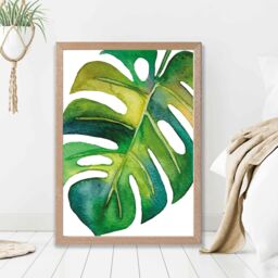 ARTZE Monstera Abstract Watercolour Botanical Framed Print SIZE: A3 with Oak Frame in Green - Size: A4 - thumbnail 2