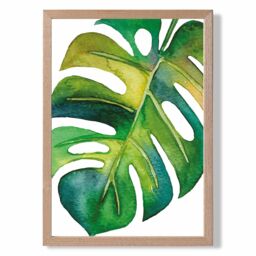 ARTZE Monstera Abstract Watercolour Botanical Framed Print SIZE: A3 with Oak Frame in Green - Size: A4 - thumbnail 1