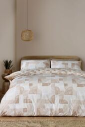 Catherine Lansfield 'Sloane Geo' Reversible Duvet Cover Set in Natural - Size: Double - thumbnail 1