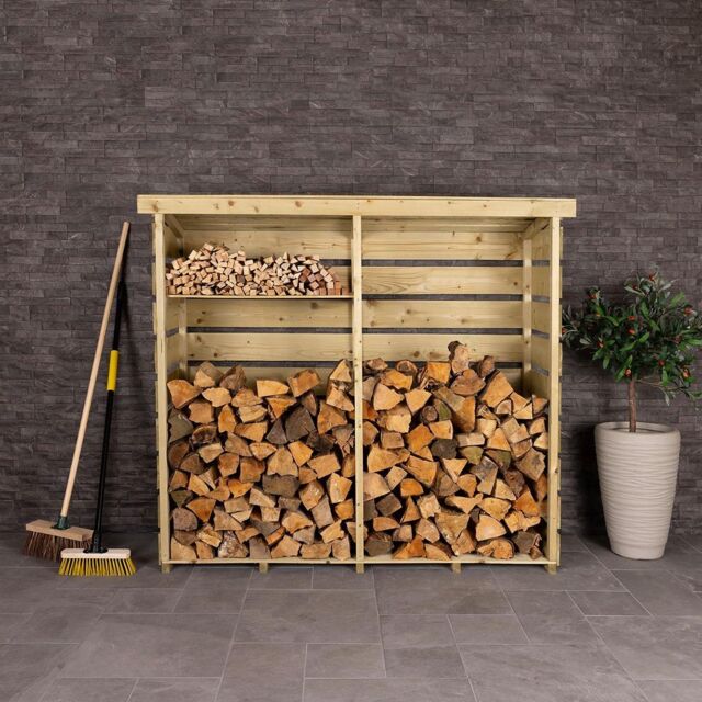 Charles Bentley Nordic Spruce Wood Double Log Store Firewood Storage Heavy in Natural - image 1
