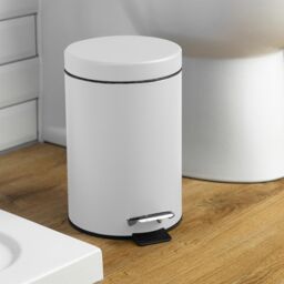 Harbour Housewares 2x Round Bathroom Pedal Bins - 3L Stainless Steel Slim Rubbish Dustbin in Off-White - thumbnail 6