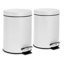 Harbour Housewares 2x Round Bathroom Pedal Bins - 3L Stainless Steel Slim Rubbish Dustbin in Off-White - thumbnail 1
