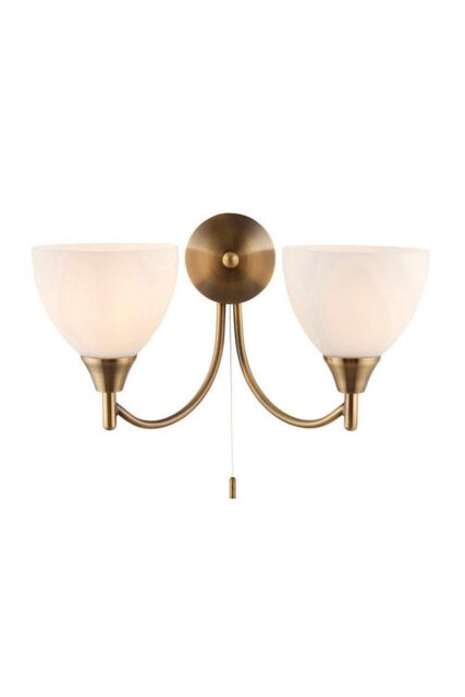 Netlighting Alton 2 Light Indoor Wall Light Antique Brass with Opal Glass E14 in Gold - image 1