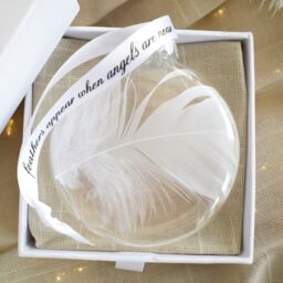 Amaya Rose Ltd In Memory of Feather Round Bauble Gift Boxed. Plain Christmas decor in Clear - thumbnail 5