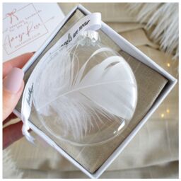 Amaya Rose Ltd In Memory of Feather Round Bauble Gift Boxed. Plain Christmas decor in Clear - thumbnail 1