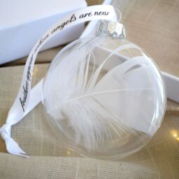 Amaya Rose Ltd In Memory of Feather Round Bauble Gift Boxed. Plain Christmas decor in Clear - thumbnail 4