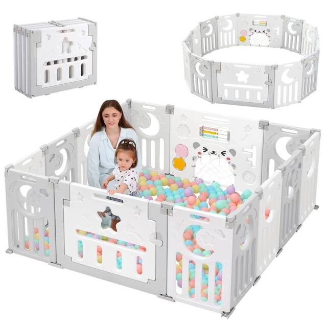 Dprodo Foldable 14 Panel Baby Playpen Playhouses in Grey - image 1