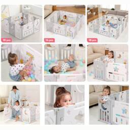 Dprodo Foldable 14 Panel Baby Playpen Playhouses in Grey - thumbnail 2